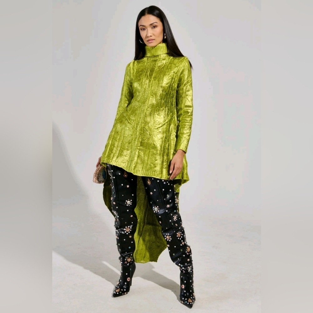 AKIRA BACK TO DECEMBER High-Low Metallic Sweater Dress SZ L/XL - Picture 3 of 7